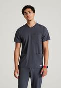 Skechers Thesis Three Pocket Rounded Neck Scrub Top - Pewter Grey / Large
