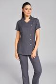 Lili Side Closing Tunic with Diamante Buttons and Pockets - GREY LINEN LOOK / 16
