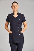 Lili Side Closing Tunic with Diamante Buttons and Pockets - NAVY LINEN LOOK / 20