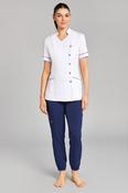 Nursing Uniform Tunic L2- Side Buttoned Front and Collar - WHITE/METRO / 24 image