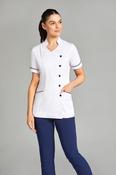 Nursing Uniform Tunic L2- Side Buttoned Front and Collar - WHITE/NAVY / 6 image