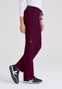 Greys Anatomy Kim 3 Pocket Elastic Back Waistband Zip-Pocket Pants - Wine / Medium image