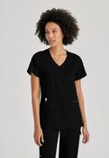 Greys Anatomy V-Neck Kim Top with Zip Front Pocket - BLACK / Large image