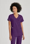 Greys Anatomy V-Neck Kim Top with Zip Front Pocket - Eggplant / XXX-Large