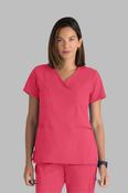 Greys Anatomy V-Neck Kim Top with Zip Front Pocket - Rose Splash / X-Small image