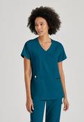 Greys Anatomy V-Neck Kim Top with Zip Front Pocket - Caribbean / X-Small image