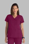 Greys Anatomy V-Neck Kim Top with Zip Front Pocket - Wine / Medium image