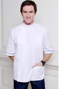Male Traditional Tunic with Side Studs + Collar - WHITE/NAVY / 30