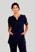 Nursing Uniform Tunic - PH1A Sweetheart Neckline + Button Front - NAVY/WHITE / 24 image