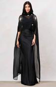 Annaka Satin Cape Dress Black