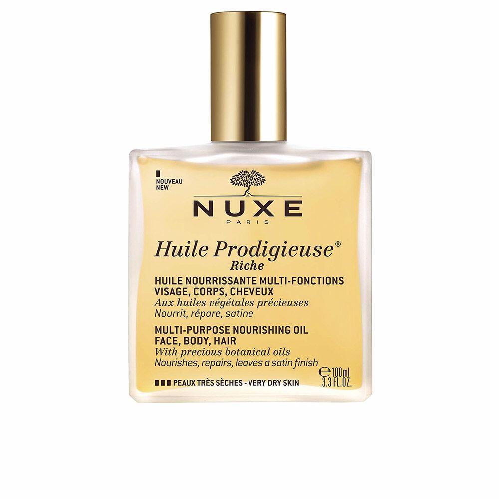Nuxe Huile Prodigieuse Riche Oil for Face, Body & Hair - Nourishes, Repairs, Leaves a Satin Finish - 100ml - Image Features: Nourishing Oil, Very Dry Skin