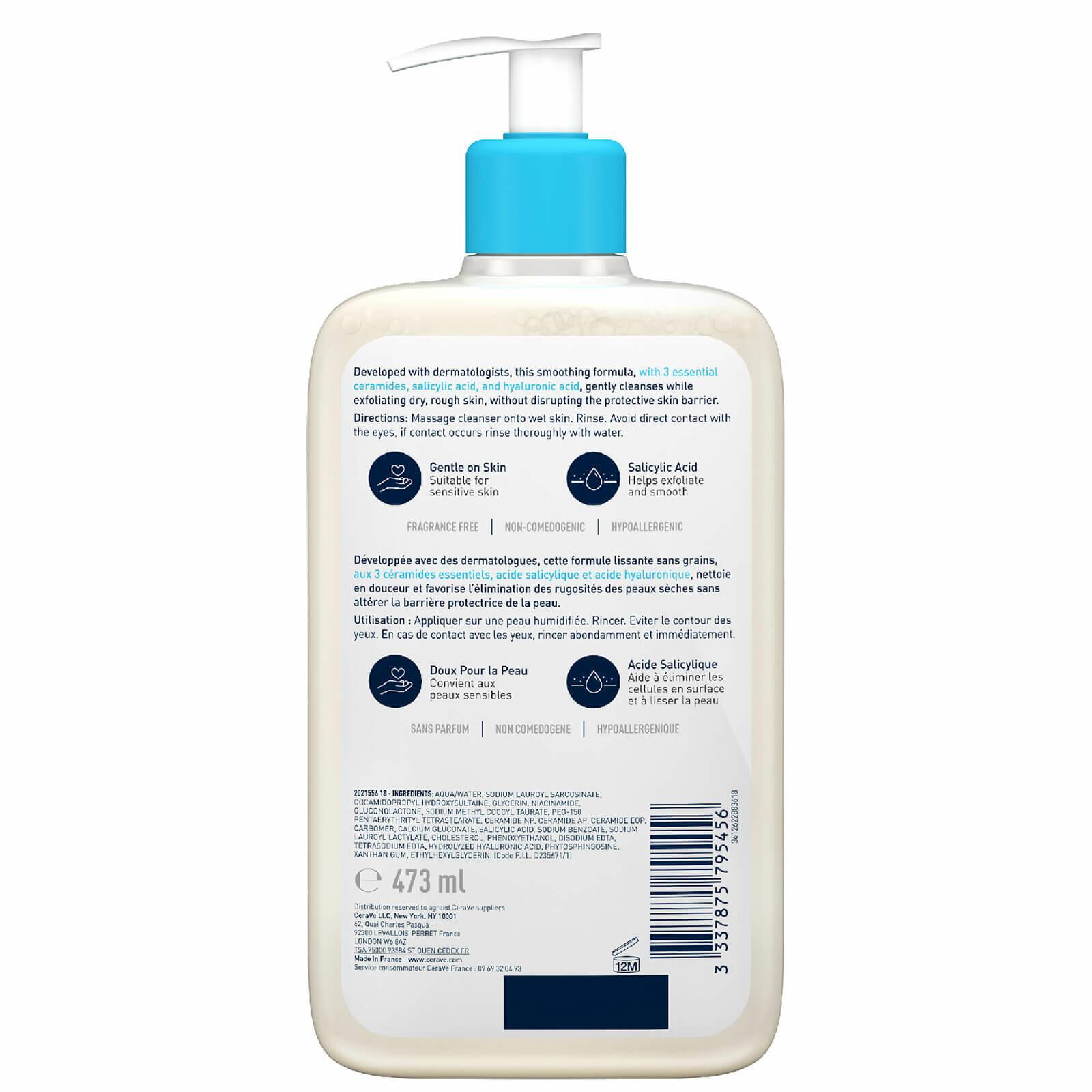 CeraVe SA Smoothing Cleanser 473ml for Dry, Rough, Bumpy Skin - Exfoliating, Fragrance Free with Salicylic Acid, Hyaluronic Acid, Ceramides