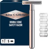 King C. Gillette Double Edge Safety Razor for Men with 5 Platinum Coated Blades - Chrome-Plated Metal Handle