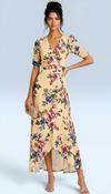 5-A3117 Yellow Floral Ruched Sleeve Dress image