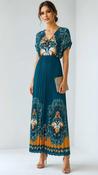 A3190 Meggy Teal Print Pleat Dress
