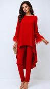 A3218 Evalo Red Feather Trouser Set 2 Piece