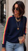 A3225 Navy Multi Stripe Knit Top image
