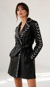 A3170 Lace Detail Faux Leather Coat Black image