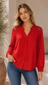 A3186 Red Lace Detail Blouse Top