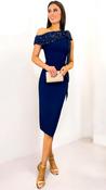 2-A2509 Navy Bandage Sequin Trim Dress
