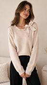 A3251 Cream Fine Knit Scarf Sweater