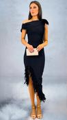 2-A2059 Black One Shoulder Feather Dress