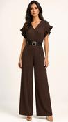 A3212B Brown Oversized Embossed Jumpsuit image
