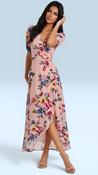 A3126 Pink Floral Ruched Sleeve Dress image