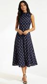 A3093 Navy Polka Dot Midi Dress