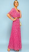 A3089 Pink Print Cape Pleat Dress image