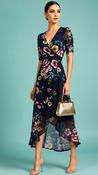 A3127 Navy Floral Ruched Sleeve Dress