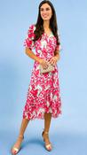 4-A2216 Pink Print Viola Frill Dress