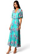 A3142 Nicole Turquoise Print Cape Dress image