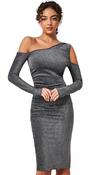 2-A0202 Grey Sparkly Lurex Bodycon Dress