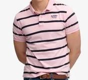 SUPERDRY-VINTAGE STRIPE JERSEY POLO-PINK NAVY STRIPE image