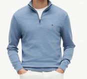 TOMMY HILFIGER-ESS COTTON ZIP MOCK HALF ZIP-BRISK BLUE HEATHER