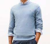 TOMMY HILFIGER-ESS SSNL COTTON CREW NECK SWEATER-BRISK BLUE HEATHER