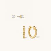 Crystal Sphere Hoops &amp; Diamond Studs Set Gold image
