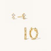 Crystal Sphere Hoops &amp; Duo Climber Studs Set Gold image