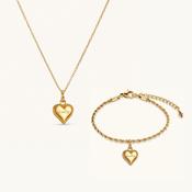 Beaded Heart Matching Necklace &amp; Bracelet Set in Gold