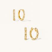 Crystal Sphere Hoops &amp; Small Pave Hoops Set Gold image