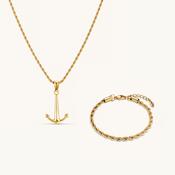 Men's Anchor Chain Necklace &amp; Rope Bracelet Set in Gold image