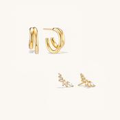 Classic Layered Hoops &amp; Crystal Climber Studs Set Gold image