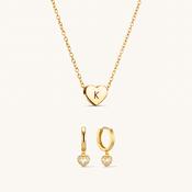 Amo Heart Necklace &amp; Amore Pave Hoops Set Gold