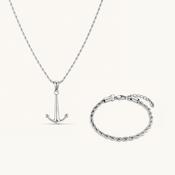 Men's Anchor Chain Necklace &amp; Rope Bracelet Set in Silver image