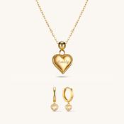 Passion Heart Charm Necklace &amp; Amore Pave Hoops Set Gold
