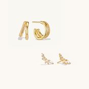 Duo Layered Hoops &amp; Crystal Climber Studs Set Gold image