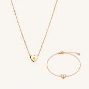 Amo Heart Necklace &amp; Bracelet Set in Gold