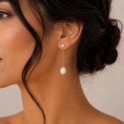 Pearl Chain Drop Stud Earrings Gold image
