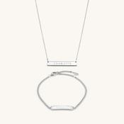 Personalised Matching Set 3cm Precious Letter Bar &amp; Engraved Bracelet in Silver